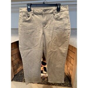 Talbots Curvy Slim Crop Tan Jeans With Paisley Pattern Size 16p